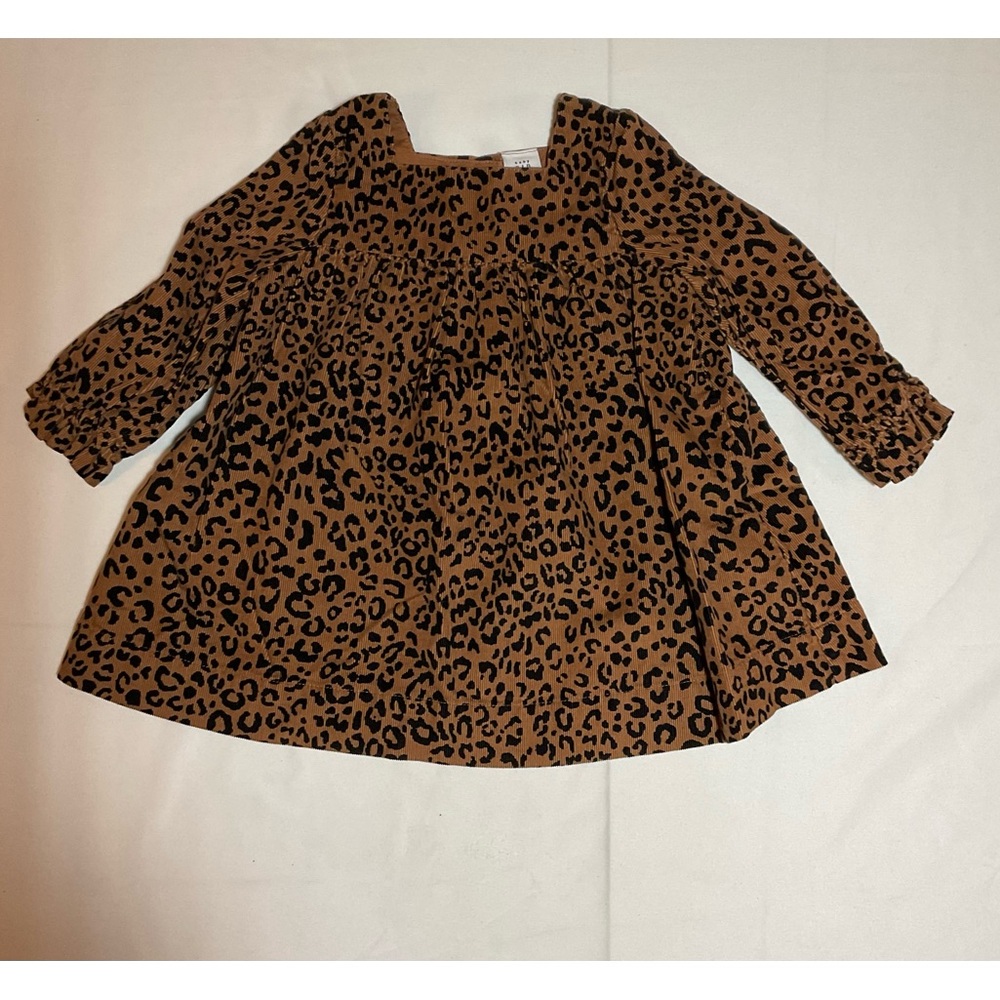 Gap Baby Girls 6-12 Months Brown Leopard Print Corduroy Long Sleeve Dress